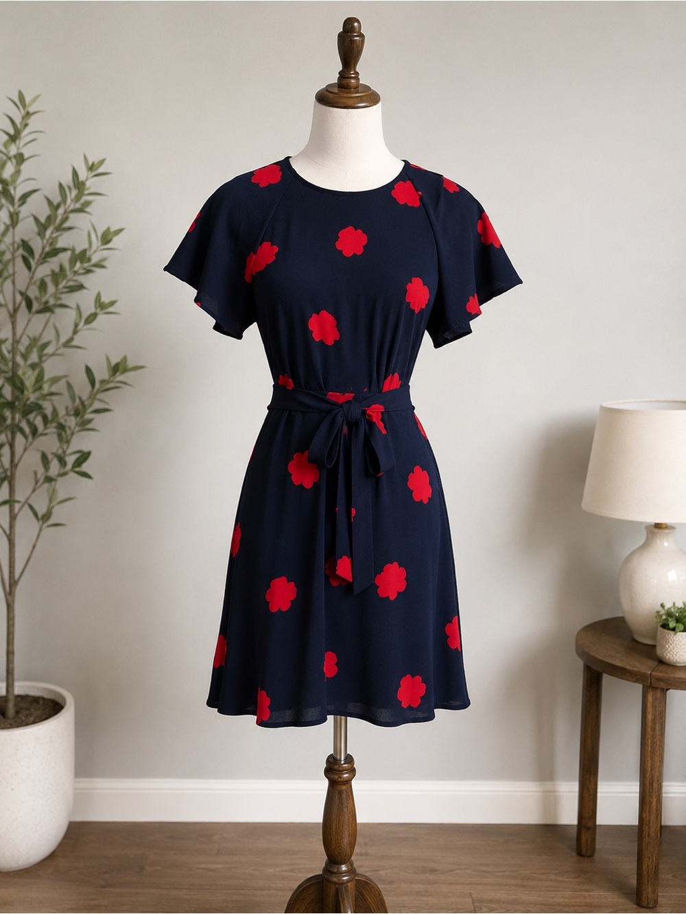 Banana Republic Navy Mini Dress with Red Floral Print